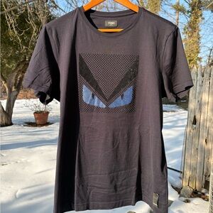 Authentic Fendi Men's Black Tee with Blue Graphic